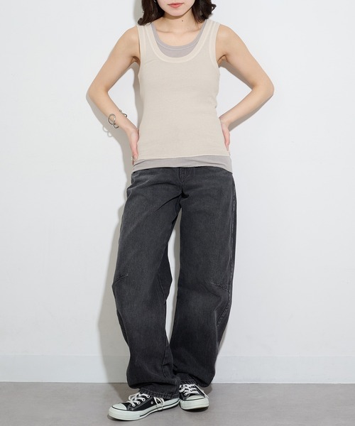 Healthknit(ヘルスニット)の「【Healthknit】2枚セット ベーシックタンクトップ 2Pセット タンクトップ レイヤード 重ね着 HR26S-L303(タンクトップ・レディース・ベージュ系その他2/ベージュ系その他/ブラック系1・FREE)」の4枚目の写真