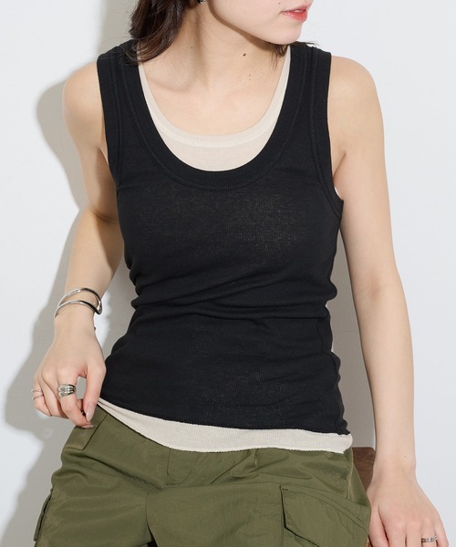 Healthknit(ヘルスニット)の「【Healthknit】2枚セット ベーシックタンクトップ 2Pセット タンクトップ レイヤード 重ね着 HR26S-L303(タンクトップ・レディース・ベージュ系その他2/ベージュ系その他/ブラック系1・FREE)」の22枚目の写真