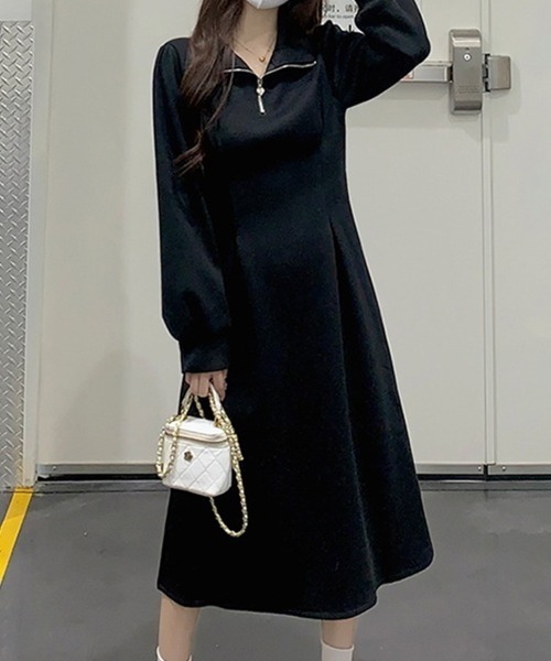 Flugge(フラッジー)の「ハーフジップロングワンピース(ワンピース・レディース・ブラック/アイボリー・LARGE/MEDIUM)」の3枚目の写真