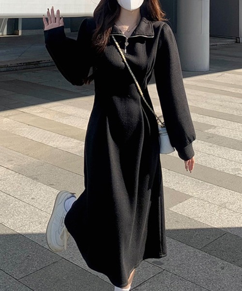 Flugge(フラッジー)の「ハーフジップロングワンピース(ワンピース・レディース・ブラック/アイボリー・LARGE/MEDIUM)」の4枚目の写真