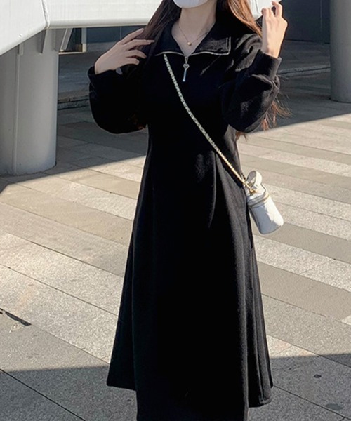 Flugge(フラッジー)の「ハーフジップロングワンピース(ワンピース・レディース・ブラック/アイボリー・LARGE/MEDIUM)」の5枚目の写真