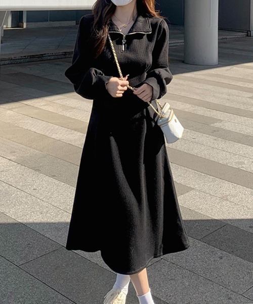 Flugge(フラッジー)の「ハーフジップロングワンピース(ワンピース・レディース・ブラック/アイボリー・LARGE/MEDIUM)」の8枚目の写真