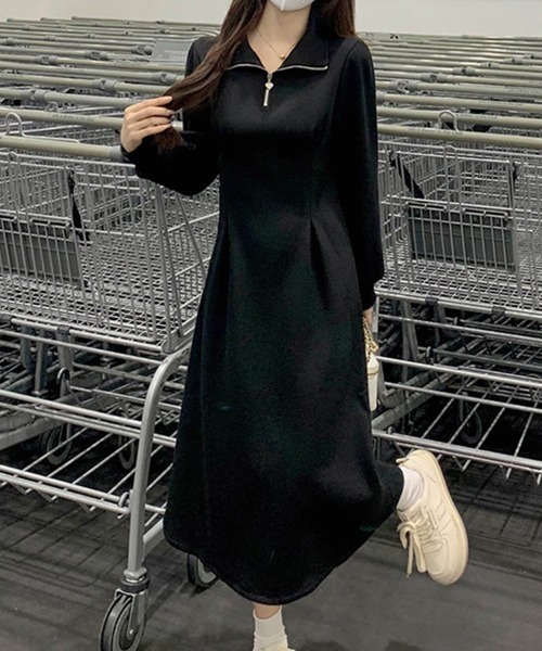 Flugge(フラッジー)の「ハーフジップロングワンピース(ワンピース・レディース・ブラック/アイボリー・LARGE/MEDIUM)」の9枚目の写真
