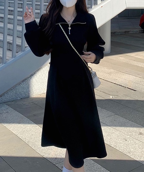 Flugge(フラッジー)の「ハーフジップロングワンピース(ワンピース・レディース・ブラック/アイボリー・LARGE/MEDIUM)」の11枚目の写真
