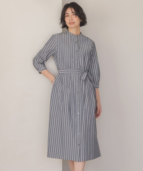 J.PRESS(ジェイプレス)の「TC ハイカウントストライプ シャツ ワンピース(ワンピース・レディース・ブルー系1/ブラウン系1/グレー系1・11/9)」の1枚目の写真
