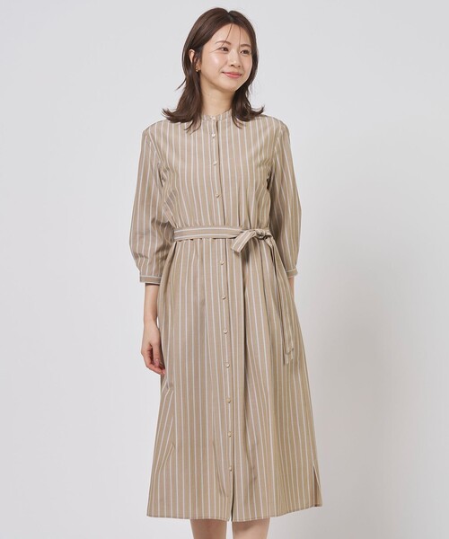J.PRESS(ジェイプレス)の「TC ハイカウントストライプ シャツ ワンピース(ワンピース・レディース・ブルー系1/ブラウン系1/グレー系1・11/9)」の2枚目の写真