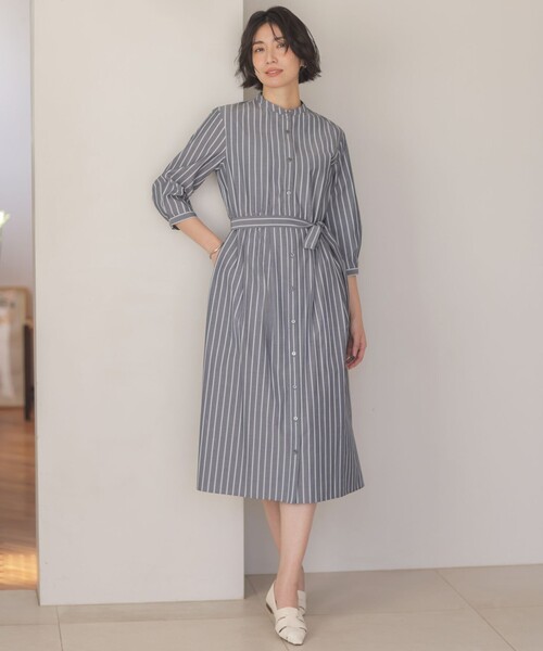 J.PRESS(ジェイプレス)の「TC ハイカウントストライプ シャツ ワンピース(ワンピース・レディース・ブルー系1/ブラウン系1/グレー系1・11/9)」の4枚目の写真