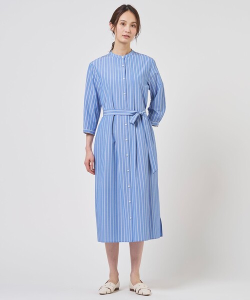 J.PRESS(ジェイプレス)の「TC ハイカウントストライプ シャツ ワンピース(ワンピース・レディース・ブルー系1/ブラウン系1/グレー系1・11/9)」の6枚目の写真