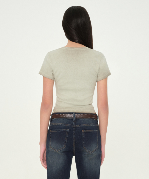 MUSINSA STANDARD WOMAN（ムシンサスタンダードウーマン）の「ウィメンズダーティダイドスリムクルーネックTシャツ[セージ]（Tシャツ/カットソー・レディース・その他・SMALL/MEDIUM/LARGE/X-SMALL）」の5枚目の写真