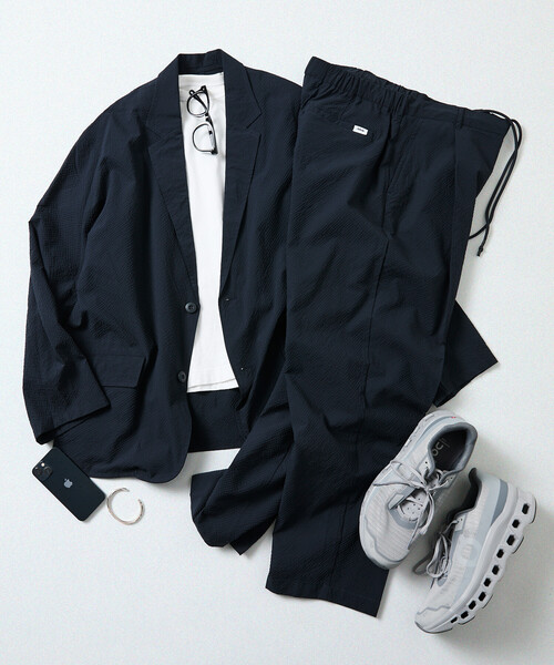 FREAK'S STORE（フリークスストア）の「限定展開 AiRide/エアライド リラックスフィット シアサッカー セットアップ/テーラードジャケット/ワイドスラックス/吸水速乾/UVカット（セットアップ・メンズ・チャコールグレー/ブラウン/ブラック/ネイビー・MEDIUM/SMALL/LARGE）」の7枚目の写真