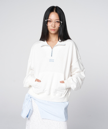 Contrast Zip Half-Neck Oversized Sweatshirt Ivory
