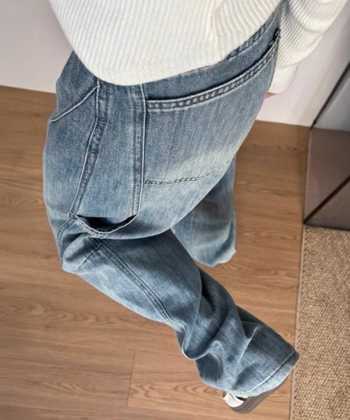 Miniministore(ミニミニストア)の「ワイドデニムパンツ韓国風ステッチジーンズ(デニムパンツ・レディース・サックスブルー・M/S/L)」の3枚目の写真