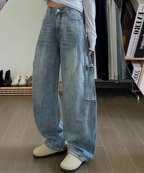 Miniministore(ミニミニストア)の「ワイドデニムパンツ韓国風ステッチジーンズ(デニムパンツ・レディース・サックスブルー・M/S/L)」の5枚目の写真