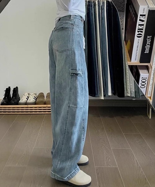 Miniministore(ミニミニストア)の「ワイドデニムパンツ韓国風ステッチジーンズ(デニムパンツ・レディース・サックスブルー・M/S/L)」の6枚目の写真
