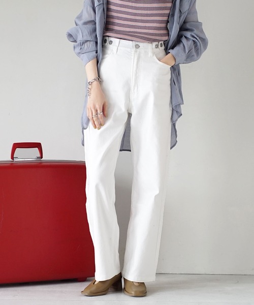 e-zakkamania stores（イーザッカマニアストアーズ）の「こっそりウエストゴム ストレッチデニムパンツ［ストレート］（デニムパンツ・レディース・ブルー/グレー/ライトブルー/ブラック/ネイビー/ホワイト/ケミカルウォッシュ・M/L）」の2枚目の写真