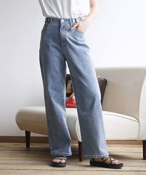 e-zakkamania stores（イーザッカマニアストアーズ）の「こっそりウエストゴム ストレッチデニムパンツ［ストレート］（デニムパンツ・レディース・ブルー/グレー/ライトブルー/ブラック/ネイビー/ホワイト/ケミカルウォッシュ・M/L）」の6枚目の写真