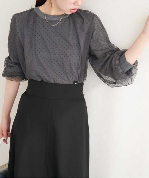 natural couture（ナチュラルクチュール）の「チュールレイヤードニットプルオーバー（ニット/セーター・レディース・ネイビー/ブルー系その他/グレー系その他/ブラック/アイボリー・FREE）」の3枚目の写真