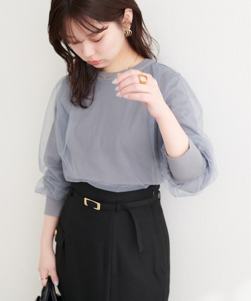 natural couture（ナチュラルクチュール）の「チュールレイヤードニットプルオーバー（ニット/セーター・レディース・ネイビー/ブルー系その他/グレー系その他/ブラック/アイボリー・FREE）」の5枚目の写真