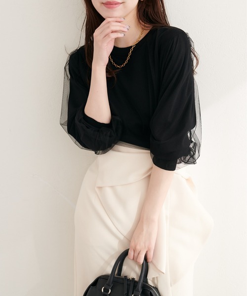 natural couture（ナチュラルクチュール）の「チュールレイヤードニットプルオーバー（ニット/セーター・レディース・ネイビー/ブルー系その他/グレー系その他/ブラック/アイボリー・FREE）」の11枚目の写真