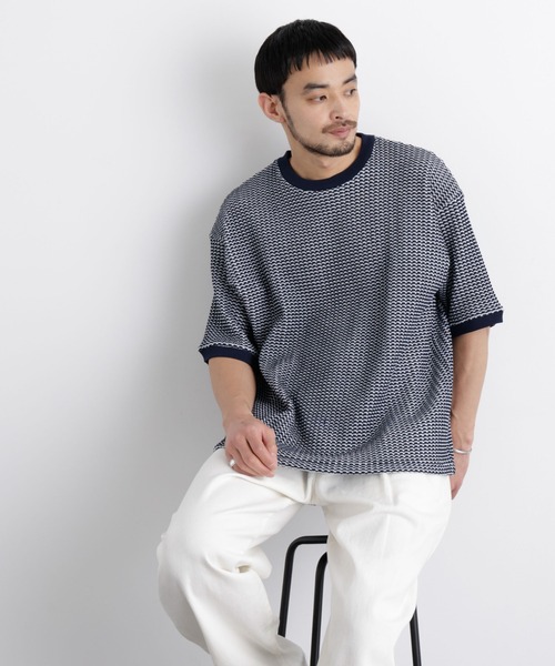 NANO universe(ナノユニバース)の「オニワッフルワイドTシャツ 半袖(Tシャツ/カットソー・メンズ・ネイビー/ホワイト/ブラック・M/S/L)」の3枚目の写真