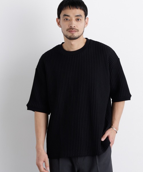 NANO universe(ナノユニバース)の「オニワッフルワイドTシャツ 半袖(Tシャツ/カットソー・メンズ・ネイビー/ホワイト/ブラック・M/S/L)」の2枚目の写真