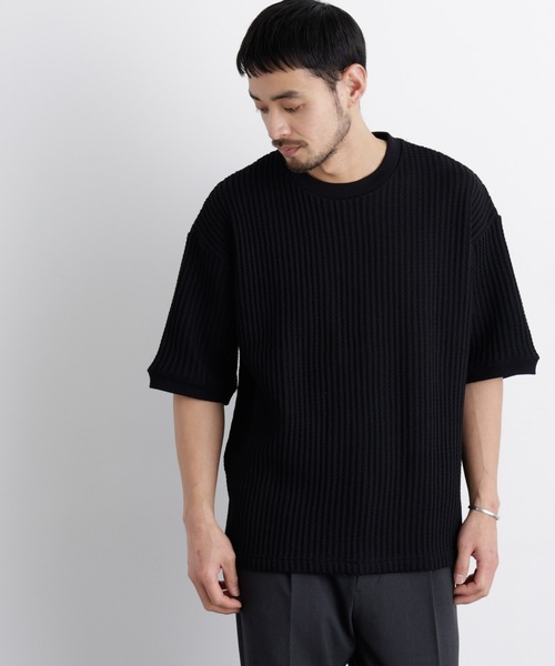 NANO universe(ナノユニバース)の「オニワッフルワイドTシャツ 半袖(Tシャツ/カットソー・メンズ・ネイビー/ホワイト/ブラック・M/S/L)」の14枚目の写真