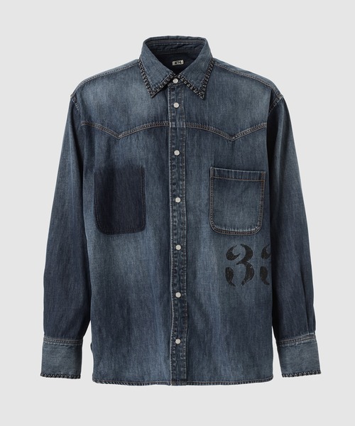 KHOKI(コッキ)の「Hand-Embroidered Denim Shirt(シャツ/ブラウス・メンズ・インディゴブルー/ブラック・3)」の2枚目の写真