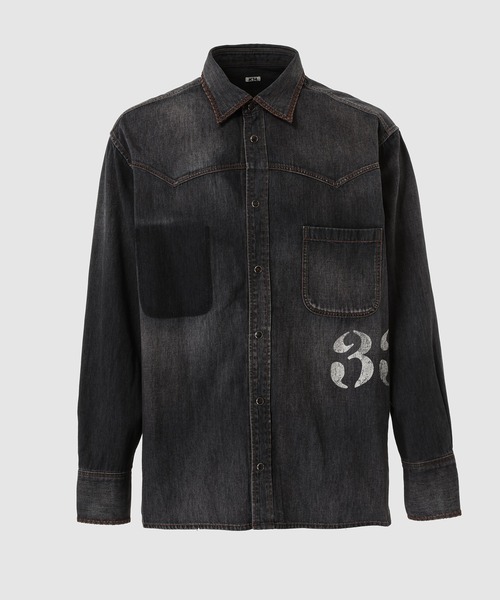 KHOKI(コッキ)の「Hand-Embroidered Denim Shirt(シャツ/ブラウス・メンズ・インディゴブルー/ブラック・3)」の1枚目の写真