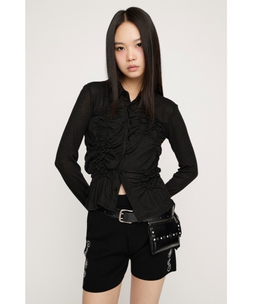 SLY（スライ）の「SMOCKING SHEER SH スモッキングシアーシャツ 春服（シャツ/ブラウス・レディース・杢グレー/ブラック・FREE）」の3枚目の写真