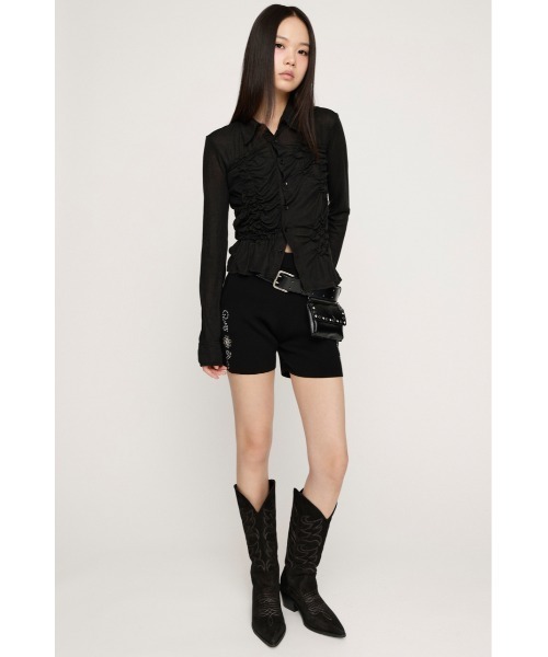 SLY（スライ）の「SMOCKING SHEER SH スモッキングシアーシャツ 春服（シャツ/ブラウス・レディース・杢グレー/ブラック・FREE）」の4枚目の写真