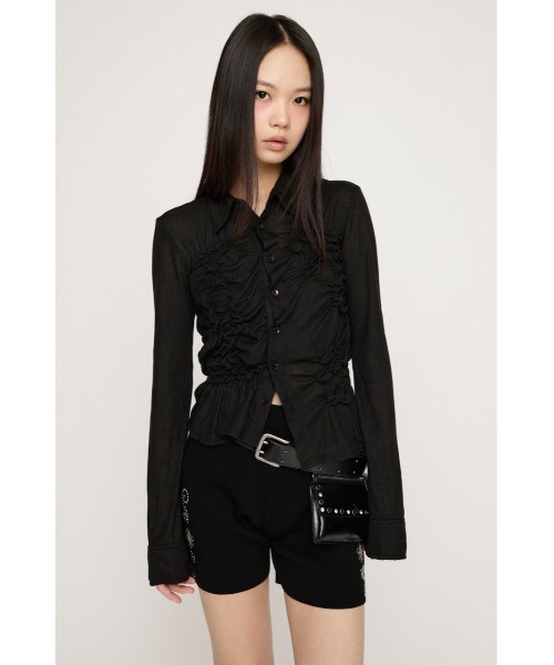 SLY（スライ）の「SMOCKING SHEER SH スモッキングシアーシャツ 春服（シャツ/ブラウス・レディース・杢グレー/ブラック・FREE）」の5枚目の写真