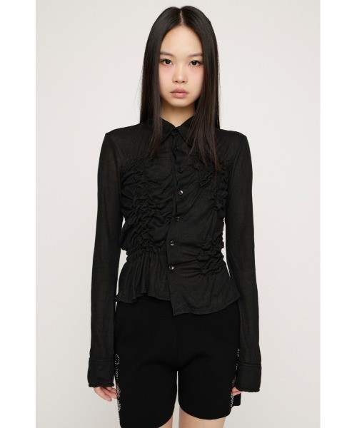 SLY（スライ）の「SMOCKING SHEER SH スモッキングシアーシャツ 春服（シャツ/ブラウス・レディース・杢グレー/ブラック・FREE）」の6枚目の写真