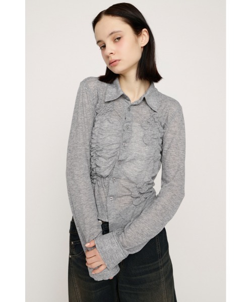SLY（スライ）の「SMOCKING SHEER SH スモッキングシアーシャツ 春服（シャツ/ブラウス・レディース・杢グレー/ブラック・FREE）」の9枚目の写真