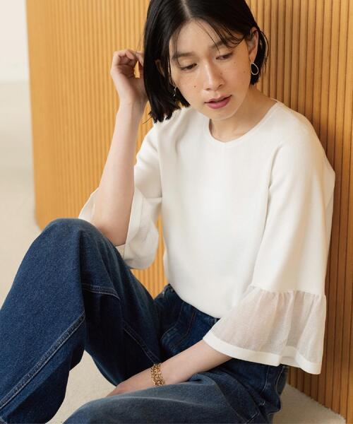 OPAQUE.CLIP（オペークドットクリップ）の「シアーフレアスリーブニット【洗濯機OK/抗ピル】（ニット/セーター・レディース・ホワイト/ライトブルー/イエロー系その他/ブラック/ライトグレー・38/40/36/42）」の2枚目の写真