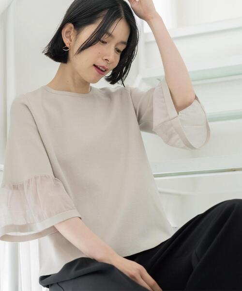 OPAQUE.CLIP（オペークドットクリップ）の「シアーフレアスリーブニット【洗濯機OK/抗ピル】（ニット/セーター・レディース・ホワイト/ライトブルー/イエロー系その他/ブラック/ライトグレー・38/40/36/42）」の4枚目の写真