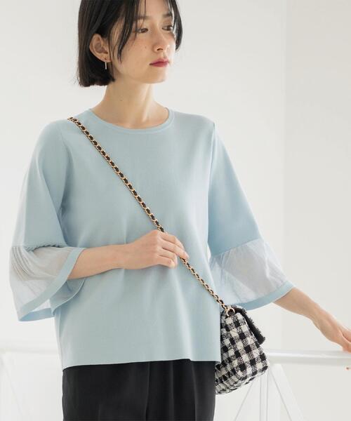 OPAQUE.CLIP（オペークドットクリップ）の「シアーフレアスリーブニット【洗濯機OK/抗ピル】（ニット/セーター・レディース・ホワイト/ライトブルー/イエロー系その他/ブラック/ライトグレー・38/40/36/42）」の5枚目の写真