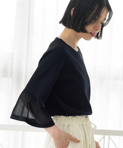 OPAQUE.CLIP（オペークドットクリップ）の「シアーフレアスリーブニット【洗濯機OK/抗ピル】（ニット/セーター・レディース・ホワイト/ライトブルー/イエロー系その他/ブラック/ライトグレー・38/40/36/42）」の3枚目の写真