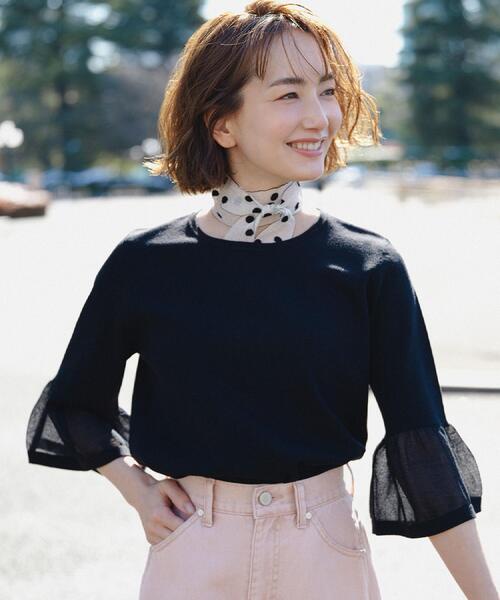 OPAQUE.CLIP（オペークドットクリップ）の「シアーフレアスリーブニット【洗濯機OK/抗ピル】（ニット/セーター・レディース・ホワイト/ライトブルー/イエロー系その他/ブラック/ライトグレー・38/40/36/42）」の9枚目の写真