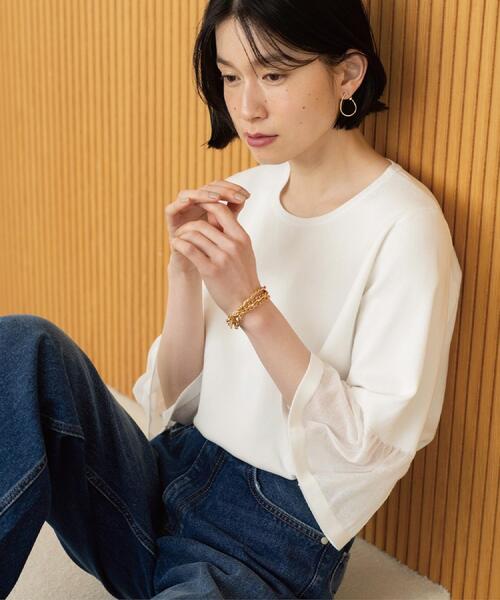 OPAQUE.CLIP（オペークドットクリップ）の「シアーフレアスリーブニット【洗濯機OK/抗ピル】（ニット/セーター・レディース・ホワイト/ライトブルー/イエロー系その他/ブラック/ライトグレー・38/40/36/42）」の8枚目の写真