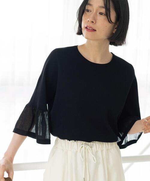 OPAQUE.CLIP（オペークドットクリップ）の「シアーフレアスリーブニット【洗濯機OK/抗ピル】（ニット/セーター・レディース・ホワイト/ライトブルー/イエロー系その他/ブラック/ライトグレー・38/40/36/42）」の21枚目の写真