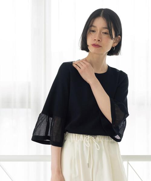 OPAQUE.CLIP（オペークドットクリップ）の「シアーフレアスリーブニット【洗濯機OK/抗ピル】（ニット/セーター・レディース・ホワイト/ライトブルー/イエロー系その他/ブラック/ライトグレー・38/40/36/42）」の20枚目の写真