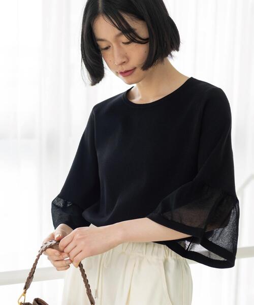 OPAQUE.CLIP（オペークドットクリップ）の「シアーフレアスリーブニット【洗濯機OK/抗ピル】（ニット/セーター・レディース・ホワイト/ライトブルー/イエロー系その他/ブラック/ライトグレー・38/40/36/42）」の19枚目の写真