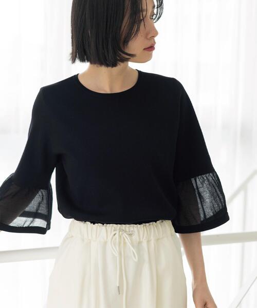 OPAQUE.CLIP（オペークドットクリップ）の「シアーフレアスリーブニット【洗濯機OK/抗ピル】（ニット/セーター・レディース・ホワイト/ライトブルー/イエロー系その他/ブラック/ライトグレー・38/40/36/42）」の18枚目の写真