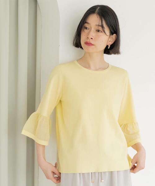 OPAQUE.CLIP（オペークドットクリップ）の「シアーフレアスリーブニット【洗濯機OK/抗ピル】（ニット/セーター・レディース・ホワイト/ライトブルー/イエロー系その他/ブラック/ライトグレー・38/40/36/42）」の14枚目の写真