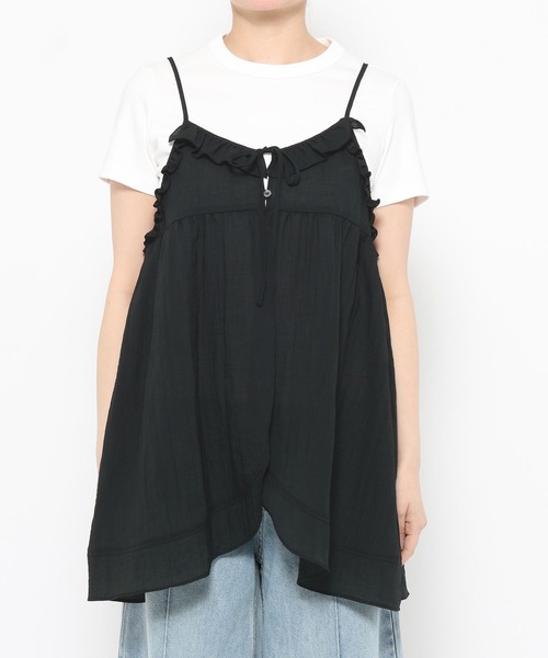 LOWRYS FARM（ローリーズファーム）の「フリルチュニックキャミ 668389（キャミソール・レディース・イエロー/アイボリー/ブラック・FREE）」の4枚目の写真