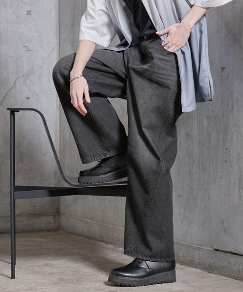 SERACE（セラス）の「【SERACE】Vintage like wide curve denim pants / ヴィンテージライクワイドカーブデニムパンツ（デニムパンツ・メンズ・サックスブルー/ブラック/インディゴブルー・L/M/S）」の8枚目の写真