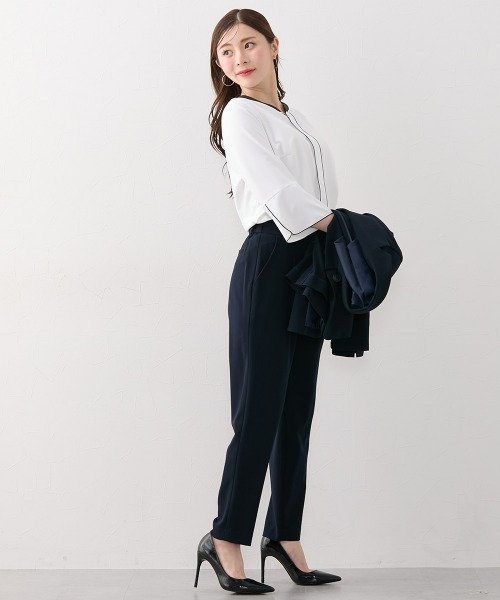 Nissen glamor（ニッセングラマー）の「【大きい胸専用】配色パイピング６分袖ブラウス（形態安定イージーケア・透けにくい・ＵＶカット）（シャツ/ブラウス・レディース・ダークネイビー/ホワイト・M/L/LL）」の22枚目の写真