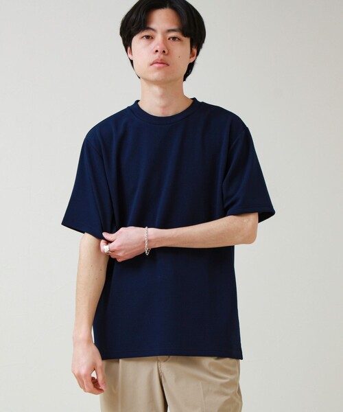 GLOSTER（グロスター）の「【立体感素材】フクレジャガード 半袖Tシャツ（Tシャツ/カットソー・メンズ・ネイビー/ホワイト/チャコールグレー/ブラック・L/M/S）」の4枚目の写真