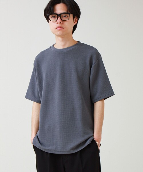 GLOSTER（グロスター）の「【立体感素材】フクレジャガード 半袖Tシャツ（Tシャツ/カットソー・メンズ・ネイビー/ホワイト/チャコールグレー/ブラック・L/M/S）」の5枚目の写真