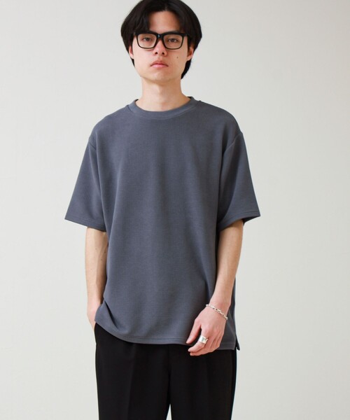 GLOSTER（グロスター）の「【立体感素材】フクレジャガード 半袖Tシャツ（Tシャツ/カットソー・メンズ・ネイビー/ホワイト/チャコールグレー/ブラック・L/M/S）」の6枚目の写真